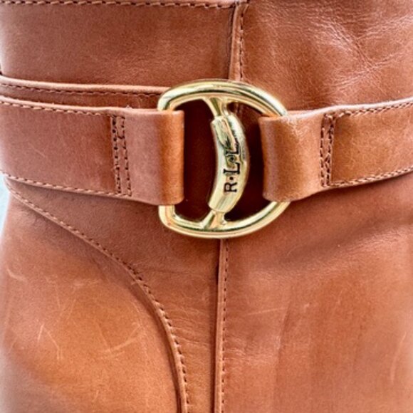 Lauren Ralph Lauren Tan Leather Mandy Heeled Ankle Boots - Picture 8 of 15